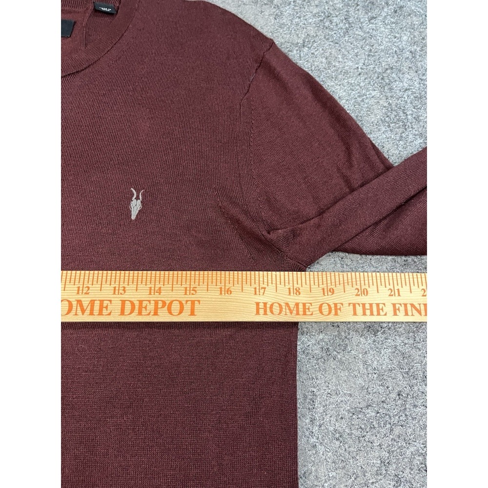 AllSaints Sweater Mens Small Burgandy Wool Blend Crewneck Skull Logo Pullover - Picture 8 of 10